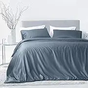 100% Bamboo Quilt Cover Set Super King Dark Grey Blue Breathable Organic Bamboo Duvet Cover 3PCS Set (Super King Size, Grey Blue)