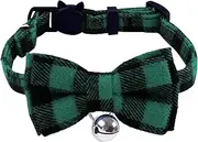 Green Plaid Cat Collars Quick Release Kitten Collar Bow Tie Safety Cat Bowtie Collars Christmas Cat Bow Collar With Bell Soft Tartan Collar Adjustable Pet Collars For Kitten Puppy Small Pets