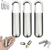 Stainless Steel Pill Box, Keychain Pill Holder, Travel Pill Box Container, Waterproof Keychain Pill Holder Container, Small Pill Container with Carabiner, for Outdoor Travel Camping Purse (S,Silver*3)