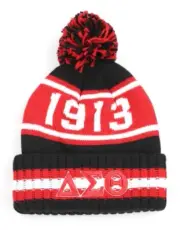 Delta Sigma Theta Sorority Pom Beanie-Fortitude-Black/Red-New!
