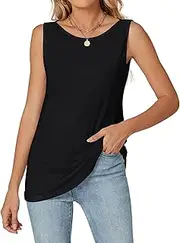 [Famrrifuu] Women's Sleeveless Classic Soft T-Shirt with Boat Neck Summer Basic Stretch Plain Tank Tops for Summer Spring