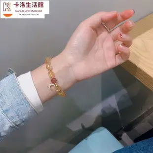 天然金髮晶手鍊女月光石轉運招財黃水晶手串冷淡風ins手鐲~卡洛好物~