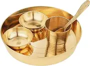 Generic Pure Brass Bhog Thali Plate Laddu Gopal/Krishna Pooja Set with 1 thali 2 Katori, 1 Glass, 1 Spoon by Indian Collectible
