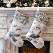 WEWILL Classic Christmas Stockings Set of 2 Santa, Snowman Xmas Character 17 inch (Style 5)