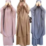 2 Piece Ramadan Khimar Hijab Prayer Dress Set Muslim Women Islamic Kaftan Caftan