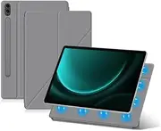 [Jarttarn] Fold Magnetic Case Compatible with Samsung Galaxy Tab S9 FE Plus 2023 12.4 inch Tablet Case with Pen Slot Leather Shell Sleep Wake-Up (Gray)