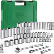 SK 3/8" Drive Socket Set with 160-P Ratchet, 55-Piece, SAE & Metric, One Size