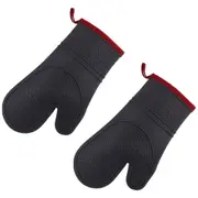 2x Daily Bake Heat Resistant Silicone/Polyester Fabric Oven Glove/Mitt Black