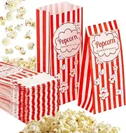 100 Popcorn Bags Individual Servings - Flat Bottom Paper Popcorn Food Bags Party Pop Corn Sleeves Bulk Carnival Halloween Snack Packs Gift Favor Treat bolsas para palomitas Movie Night Supplies
