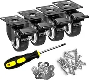 [ASHGOOB] Castor Wheels - 50mm Swivel Castors with Brake (Top Plate) - Heavy Duty Caster Wheels Set of 4, Non Marking Polyurethane Trolley Wheels, Casters and Wheels for Furniture and Workbench, 200kg