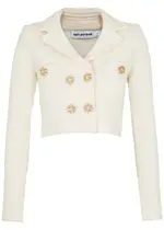 Self-portrait Embellished Cropped Waffle-knit Blazer - Cream - L (UK14 / L) L (UK14 / L)