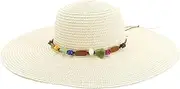 [Wedhapy] Straw Hat for Women UV Protection Wide Brim Straw Hat with Colorful Stone Belt Foldable Floppy Trendy Sun Cap for Beach, Pool