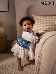 White 100% Cotton Woven Baby Broderie Dress And Denim Waistcoat Set (0mths-2yrs) (AA8196) | $55 - $59