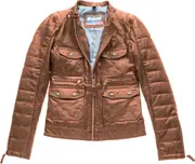 Blauer USA Rider Pocket Padded Ladies Leather Jacket, brown, Size XS for Women