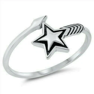 Star Ring Genuine Sterling Silver 925 Oxidized Jewelry Face Height 10 mm Size 5