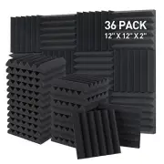 Sound Proof Foam 12 x 12 x 2 Inches（36 sq ft） Black - 36 Pack Wedge Panels