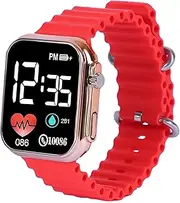ALNA-TURA Digital Dial Waterproof Smart Design LED Display Kids Watch for Boys & Girls, Men and Women, Birthday Gift, Rakhi Gift (Age 4-15 Years), Red - (Pack of 1), Free Size, Modern