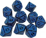 JWQFBC 10pcs Multi-Sided Dice, D10 Acrylic Dice, Polyhedral Dice Set for RPG, Blue