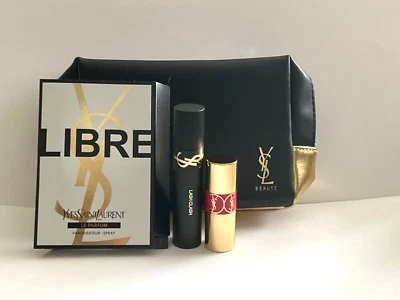 Yves Saint Laurent Beaute YSL black & gold Makeup cosmetics Bag With Makeup Set