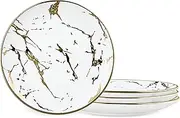 fanquare 10" Gold Marble Dinner Plate, Modern Ceramic Dishes Set for 4, Large Porcelain Plates Set, Round Kitchen Serving Plates, Dishwasher Safe