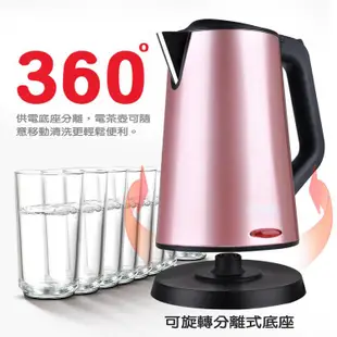 【現貨】 HITEK炫彩三層防燙保溫電茶壺 1.5L 玫瑰金 一體成型不鏽鋼內膽 快煮壺泡茶機熱水壼