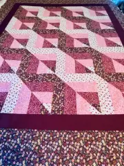 QUILT TOP-BURGUNDY & PINK PATCHWORK ~52” X 62”~BED,LAP, SOFA, DECOR~U.S.A.