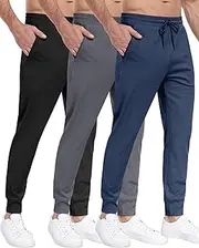 [PARISDIARY] 3 Pack Men's Sweatpants with Zipper Pockets,Workout Gym Traning Track Joggers Pants for Men Running Jogging Pants