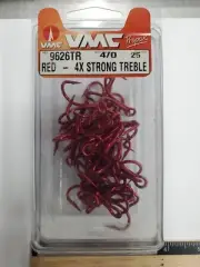 Pack of 25 VMC Red Treble Hooks 4/0 - 4X Strong - 9626TR