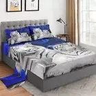 King Size 4 Pcs Bed Fitted Sheet Set with 14" Deep Pocket, Blue Rose Flower B...