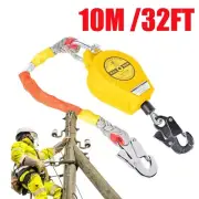 10m Self Retracting Lifeline Lanyard Fall Arrester Protection+Hook Rope 330lbs