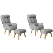 Oikiture 2x 360 Swivel Recliner Armchair Lounge Ottoman Chair With Stool Grey