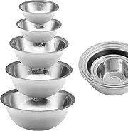 5PCS Stainless Steel Mixing Bowls, Metal Bowls Set, Nesting Bowls for Space Saving Storage, Easy to Clean, Great for Serving, Cooking, Baking, Salad