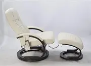 PU Leather Deluxe Lounge Massage Chair Recliner with Ottoman Footrest - Remote Control Included, Cream