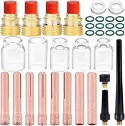 EATBALE Welding Torch Stubby Collet Bodys Kit for TIG DB SR WP 9 20 25 Welder Gun, Gas Lens, 6 ~ #12 Glass Cup Consumables, 41V33 41V35 41V24 Back Cup, 0.04" ~ 1/8"(1.0~3.2mm) Collet, Gasket (38Pcs)