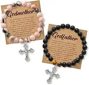 [CJiangpo] Natural Stone Cross Bracelet for Godparents Goddaughter Proposal Gifts Christian Jewelry for Christmas Baptism