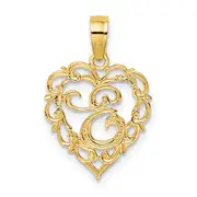 14K Yellow Gold 14Ky Heart Script Letter E Initial Charm