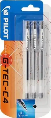 Pilot G-Tec C4 Microtip 0.4mm Rollerball : Pack of 3 Pens : Black or Blue