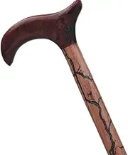 Brown T-Shape Wooden Hand Carved Cane - Premium Carved Lightweight Walking Cane with Ergonomic Palm Grip Handle - 36" Designer Handmade Elegant Carved with Lightning Walking Stick for Men Women