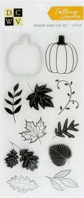 DCWV Falling Leaves Clear Stamps and Die 11 pc Set Pumpkin Oak Autumn Fall Leaf