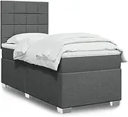 vidaXL Box Spring Bed Frame with LED Light - Dark Grey King Single Mattress Included, Adjustable Headboard, Pocket Springs