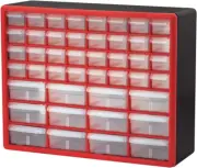 10144REDBLK 44-Drawer Plastic Storage Cabinet, Red and Black