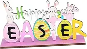 EXQUIMEUBLE Happy Easter Bunny Table Centerpiece Sign Wood Decor for Home Tabletop Festive Spring Ornament for Easter Celebrations and present Giving