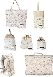 COLORFUL CANDY STYLE NU403100 Kindergarten Entrance School Entrance 7-Piece Set, Lesson Bag, Quilting (Gusseted), Shoe Case, Drawstring Gymnastics Clothes Bag, Lunch Bag, Cup Bag, Small Items,
