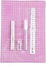 A5 Craft Cutting Mat Set, Cutting Stencil Knife Set with Cutting Mat, Ruler and Utility Knife, DIY Craft Tool Set for Model Making, Crafting, Sewing (Pink)