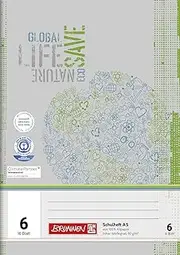 Brunnen Exercise Book A5 Line Style 6, Blank, 16 Sheets, Recycled Paper