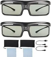 DLP Link 3D Glasses, 2 Pack Rechargeable 3D Active Shutter Glasses Fit for LTV-2500 3000 Pro 3500 Pro, High Transmittance 3D Projectors 3D Glasses Charge Once Can Last 40hr