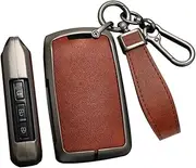 ontto 3-Buttons Key Fob Case Metal Frame Key Shell Leather Car Key Cover Fit for Mazda 3 Alexa CX5 CX8 CX4 CX30 2019 2020 Car Accessories Anti-Scratched Key Protector Brown
