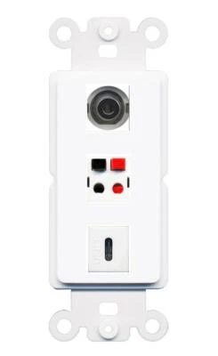 [3 Ports] 3.5mm SPEAKER USBC Rocker Wall Plate White