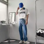 【20SS_SELECT】韓款 牛仔POLO領電繡貼布 韓系 復古 街頭 韓國男裝 大版 落肩 寬短T POLO衫 牛仔