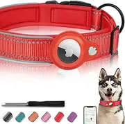 Reflective AirTag Dog Collar, FEEYAR Padded Apple Air Tag Heavy Duty Collar with Holder Case, Adjustable Accessories Pet for Small Medium Large Dogs Red S（12''-15''）